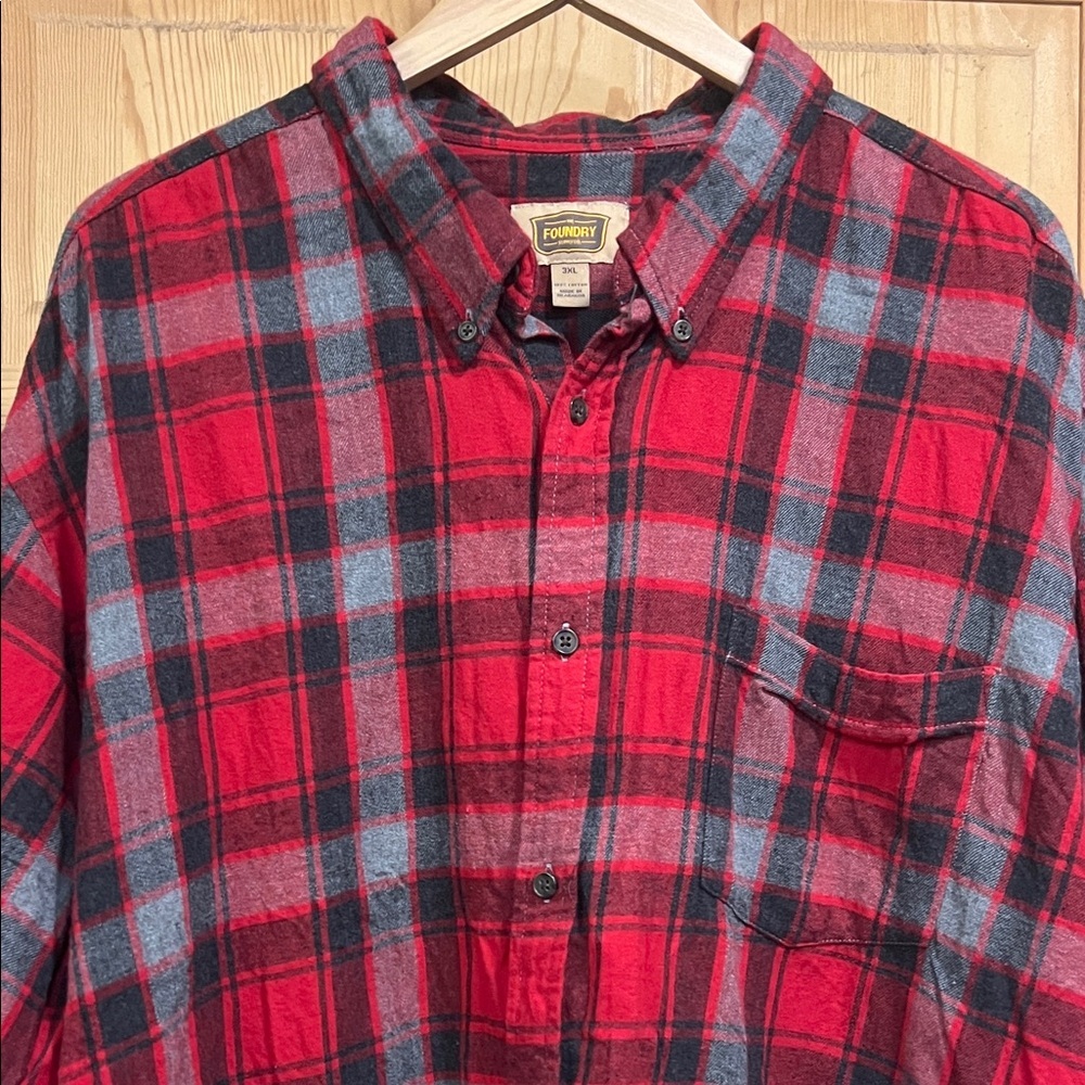 The Foundry Supply Co. Red and Black Plaid Button Down Shirt Sz 3XL